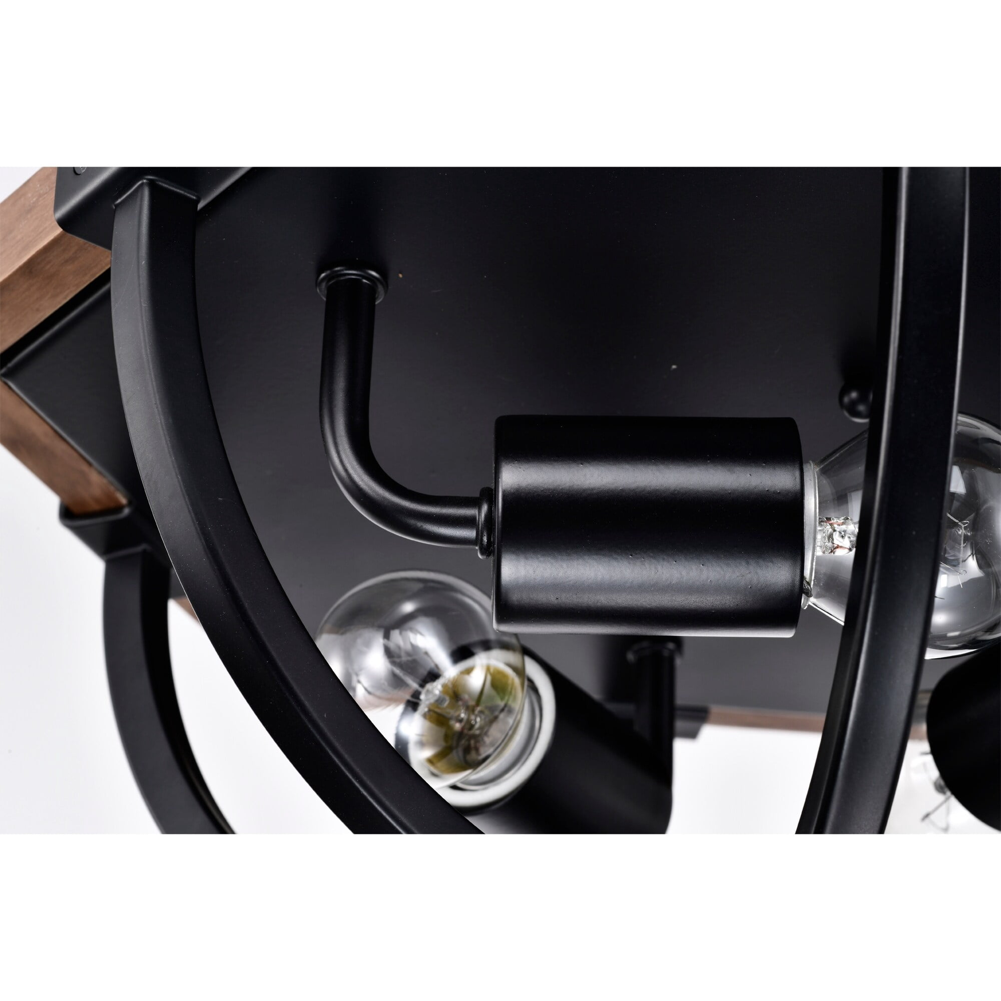 Fiona 12 in. 3-Light Indoor Matte Black and Faux Wood Grain Finish Flush Mount with Light Kit