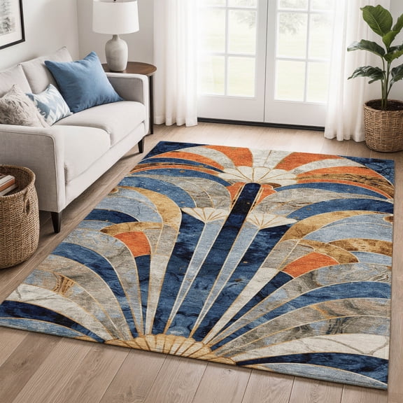 Addison Rugs Mayfield Premium Machine Washable Transitional Geometric Navy Rectangle Rug, 10' x 14'