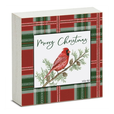 Highland Home "Christmas Cardinal" Freestanding Solid Wood Block Sign