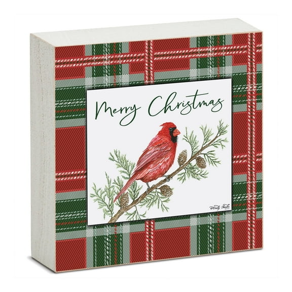 Highland Home "Christmas Cardinal" Freestanding Solid Wood Block Sign