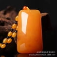thumbnail image 1 of Faux Beeswax Amber Pendant Necklace, Butter Yellow, Gift Ready, Boho Long Sweater Chain for Men Women, 1 of 3