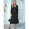 thumbnail image 4 of Women'S Long Sleeve Flared A Line Dress Wedding Guest Casual Semi Formal Office Lady Dresses with Belt Black L, 4 of 8