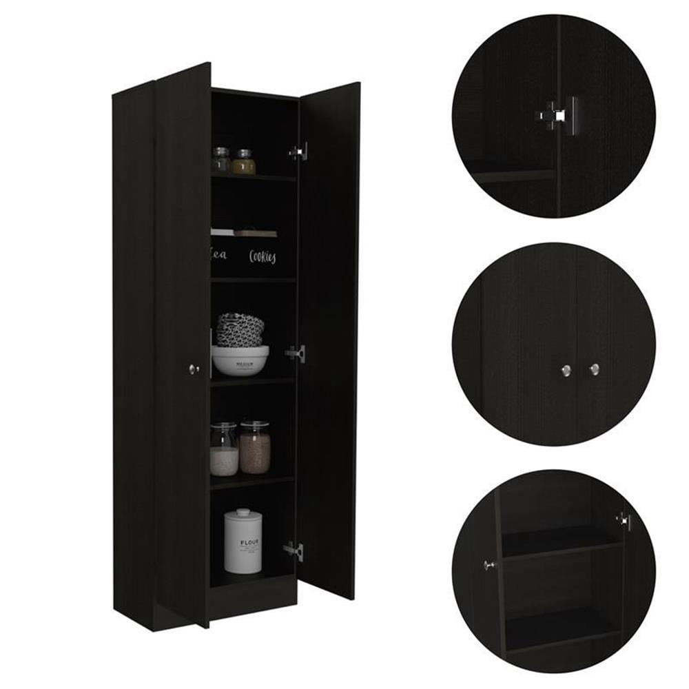 Pemberley Row Engineered Wood Black Pantry Cabinet Rectangular 71.1" Unassembled