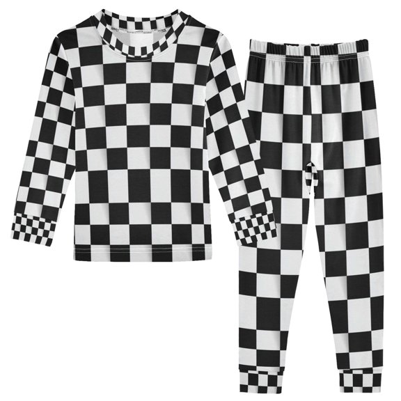 Boys Pajamas Girls Pajama Square Black and White Grid Cute Comfortable Cotton Two-piece Pajama Set