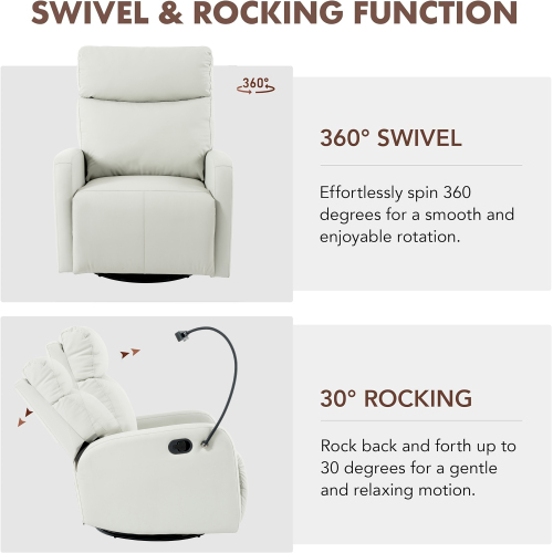 MOONMISS Swivel Rocker Recliner Chair,360 Degree Nursery Rocking Chairfor Bedroom,Living Room Chair Home Theater Seat,Phone Holder(Light Gray)