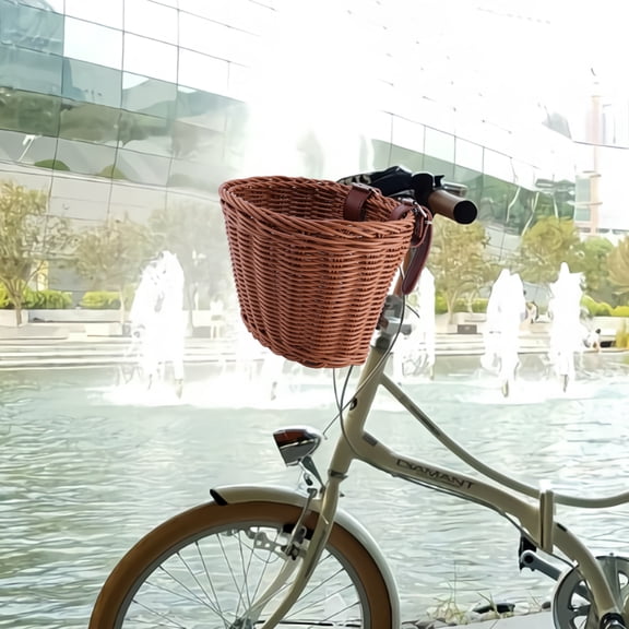 CTIRCHIU Large Capacity Brown Wicker Bike Front Basket, Retro Style, Detachable Design for Easy Use, 1 Piece