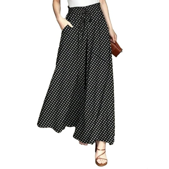 Women's Pants Casual Geometric Wide Leg Black and White S (4)