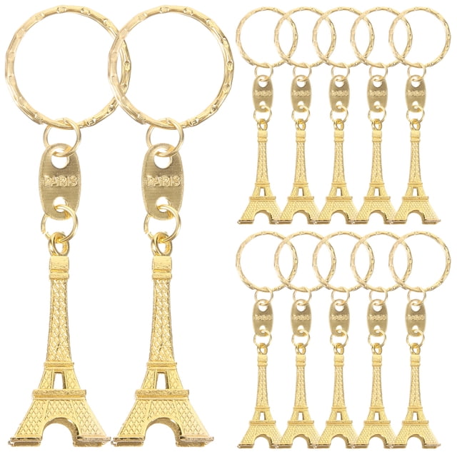 12 llaveros retro de la Torre Eiffel, mini llaveros con colgante decorativo (dorados)