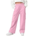 thumbnail image 2 of ZVAVZ Girls Cargo Sweatpants with Pockets Teen Elastic Waistband Wide Leg Pants Baggy Causal Kids High Waisted Pants Pink,9-10 Years, 2 of 7