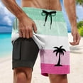 thumbnail image 4 of Men Shorts with Compression Liner Summer Tree Print Drawstring Elastic Waisted Striped Beach Shorts, 4 of 4