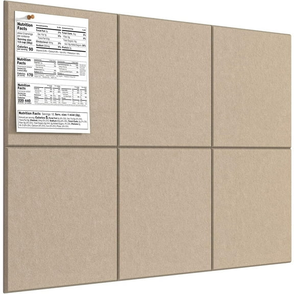 Large Cork Board for Wall 36" x 24", Tan Bulletin Board, 6 Pack Felt Wall Tiles with Pushpins, Cork Boards for Office Push Pin Board Tack Board Felt Board
