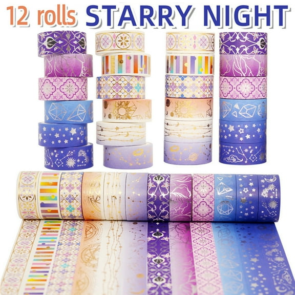 HLONK 9.84ft 12 Rolls Gold Foil Washi Tape, 15mm Wide Japanese Masking Tape for Arts, DIY Crafts, Bullet Journal Supplies, Planners, Scrapbook, Card/Gift Wrapping, Purple