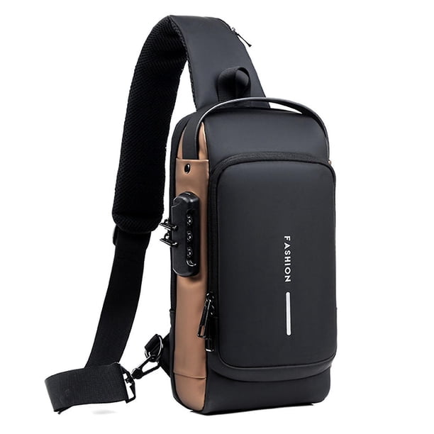Bolso bandolera deportivo con carga USB, bolso de pecho antirrobo masculino con bloqueo de contraseña