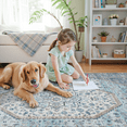 thumbnail image 4 of Machine Washable Area Rugs 5x7, Non Slip Stain Resistant Vintage Floral Rug for Living Room Bedroom, Soft Low Pile Large Carpet - Blue & Beige, 4 of 14