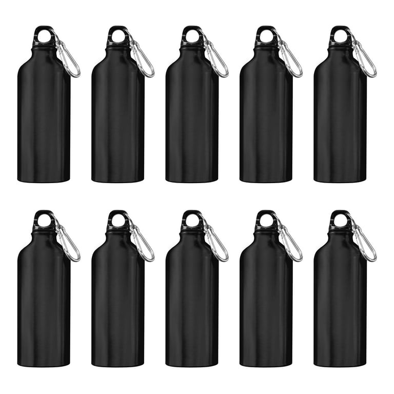 Water Bottles with Carabiner 20 oz. Set of 10, Bulk Pack - Aluminum, For  School, Kids sports bottle - Black