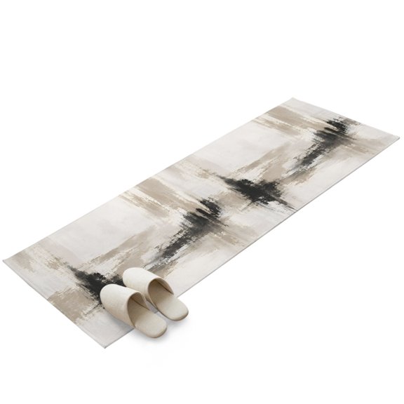 Abstract Washable Area Rug 2 x 6 ft Black Gray Scraped Pigment Plaster Builds Boho Industrial Soft Non‑Slip Rugs Stain Repellent Indoor Mats for Long Hallway, Kitchen Runner, Corridor Laundry
