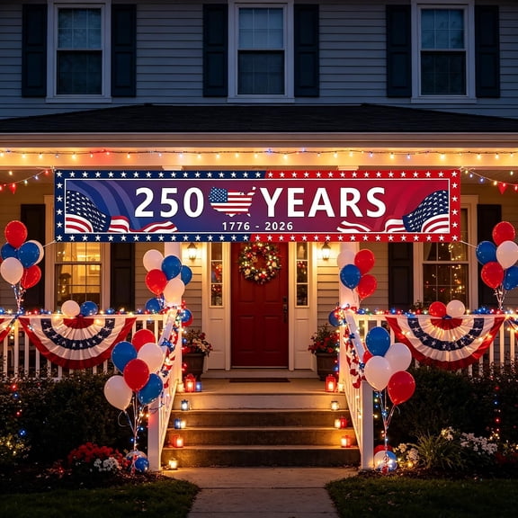 250 Years Anniversary USA Banner 120 x 20 Inches America 1776-2026 250th Birthday Banner American Flag Designs 4th of July Patriotic Party Home Decorations for Outdoor Indoor Yard Garden Porch Lawn