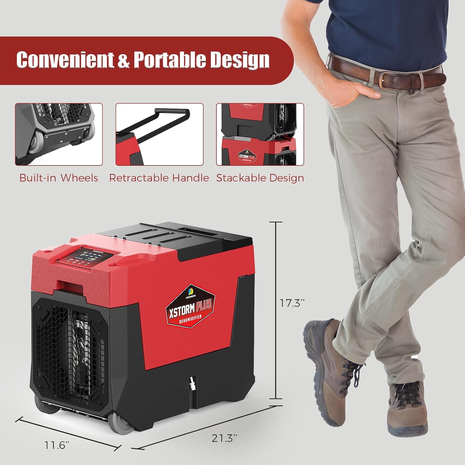 ARGENDON 180PPD Commercial Dehumidifier with Pump Whole House Dehumidifier Suit for 2,300 Sq.Ft Space with Drain Hose for Crawl Spaces, Industry Use, Garage, Basements, limited 5-Year-Warranty
