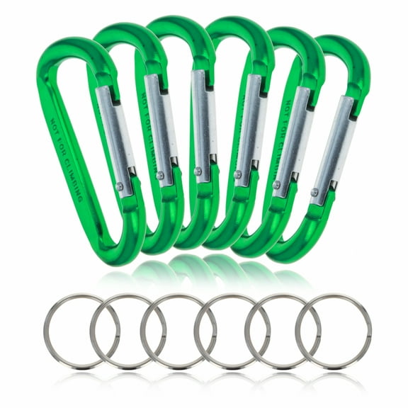 (6 Pack) Aluminum Multi-Color Carabiner Spring Clip Keychain Green Extra Small