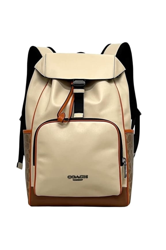 Pre-Owned Coach Backpack, Beige White T Signature CAJ74, Leather COACH Rucksack