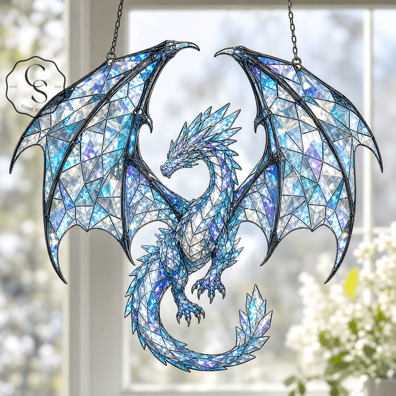 Dragon Suncatcher Ice Crystal Holographic Window Hanging for Fantasy Decor Lovers