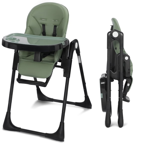 AILEEKISS Foldable High Chair for Baby, Toddler Eating Chair with Detachable Double Trays, Green
