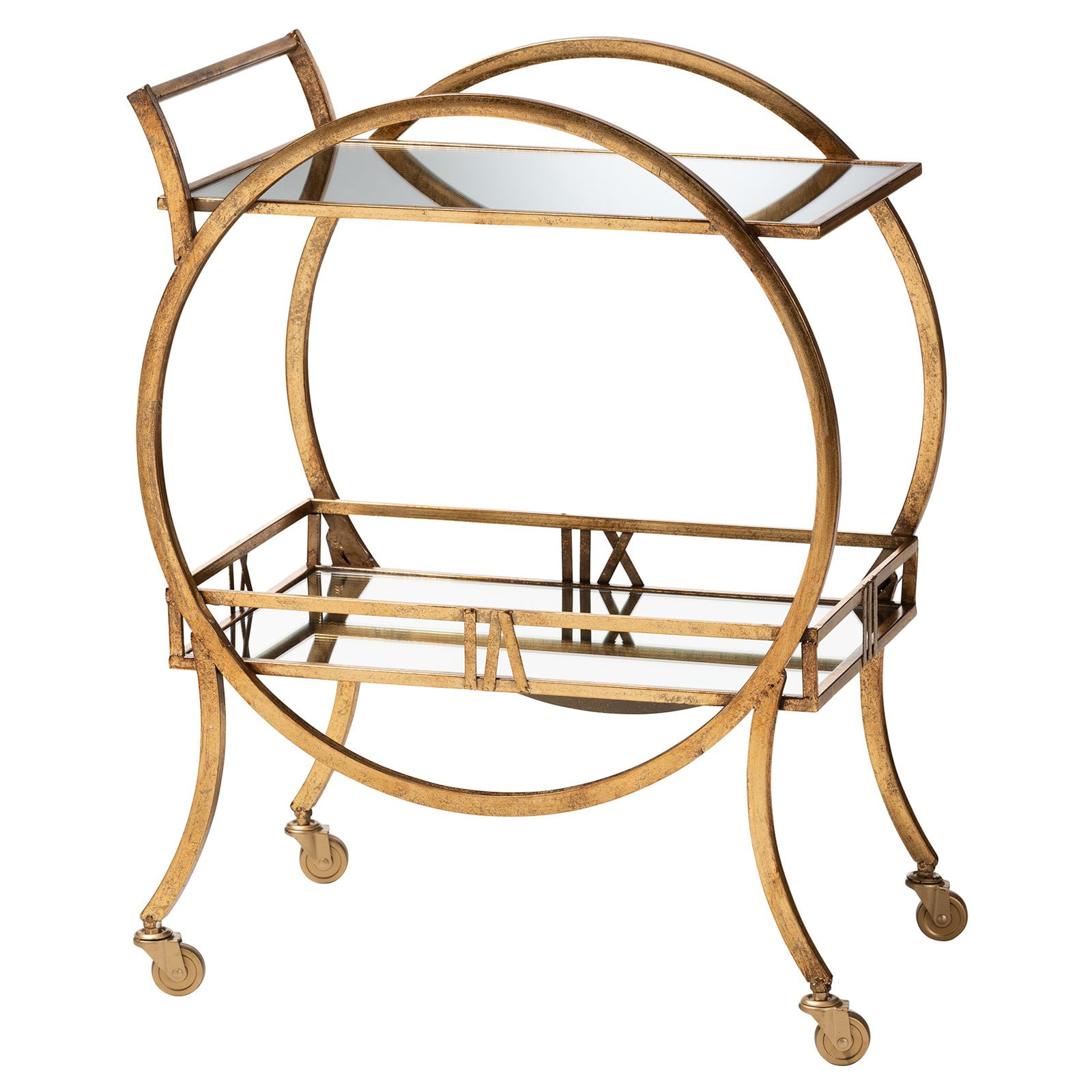 Baxton Studio Arsene Modern and Contemporary Antique Gold Finished 2-Tier Mobile Bar Cart