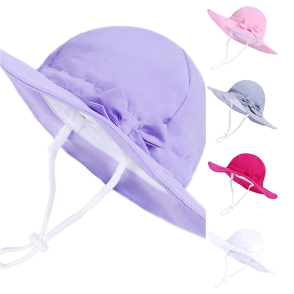 Oiyii Toddler Girl's Lightweight Bucket Hats Solid Color Bow Decor Outdoor Summer Sun Hats, Purple