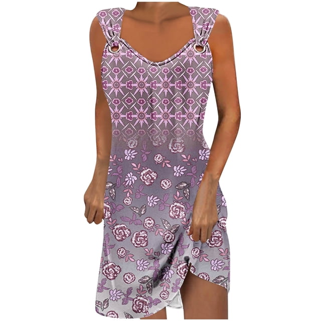 Penkiiy Robes pour Femmes 2024 Imprimé Marbre Col Rond Décontracté Sans Manches Robe à Bretelles Robe d'Été Babycon Sortie Décontractée Robes de Fête 2TG Rose