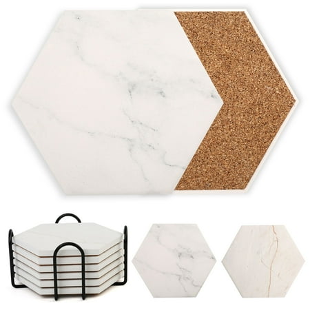 

LotFancy 6Pcs 4 in Ceramic Coasters for Drinks Absorbent with Holder Non-Slip Beige
