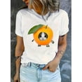 thumbnail image 1 of Camiseta informal de cuello redondo para mujer con estampado de gato naranja, moderna camiseta de manga corta, 100 % algodón, con elasticidad media, ideal para todas las estaciones, ideal para ocio y, 1 of 6