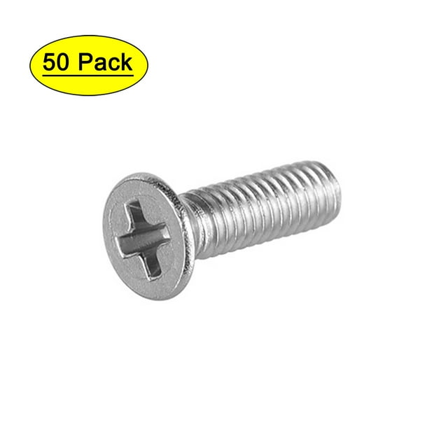 Uxcell Tornillos de cabeza plana M3x10mm, tornillo cruzado Phillips, acero inoxidable 304, fijaciones tornillos 50 paquetes