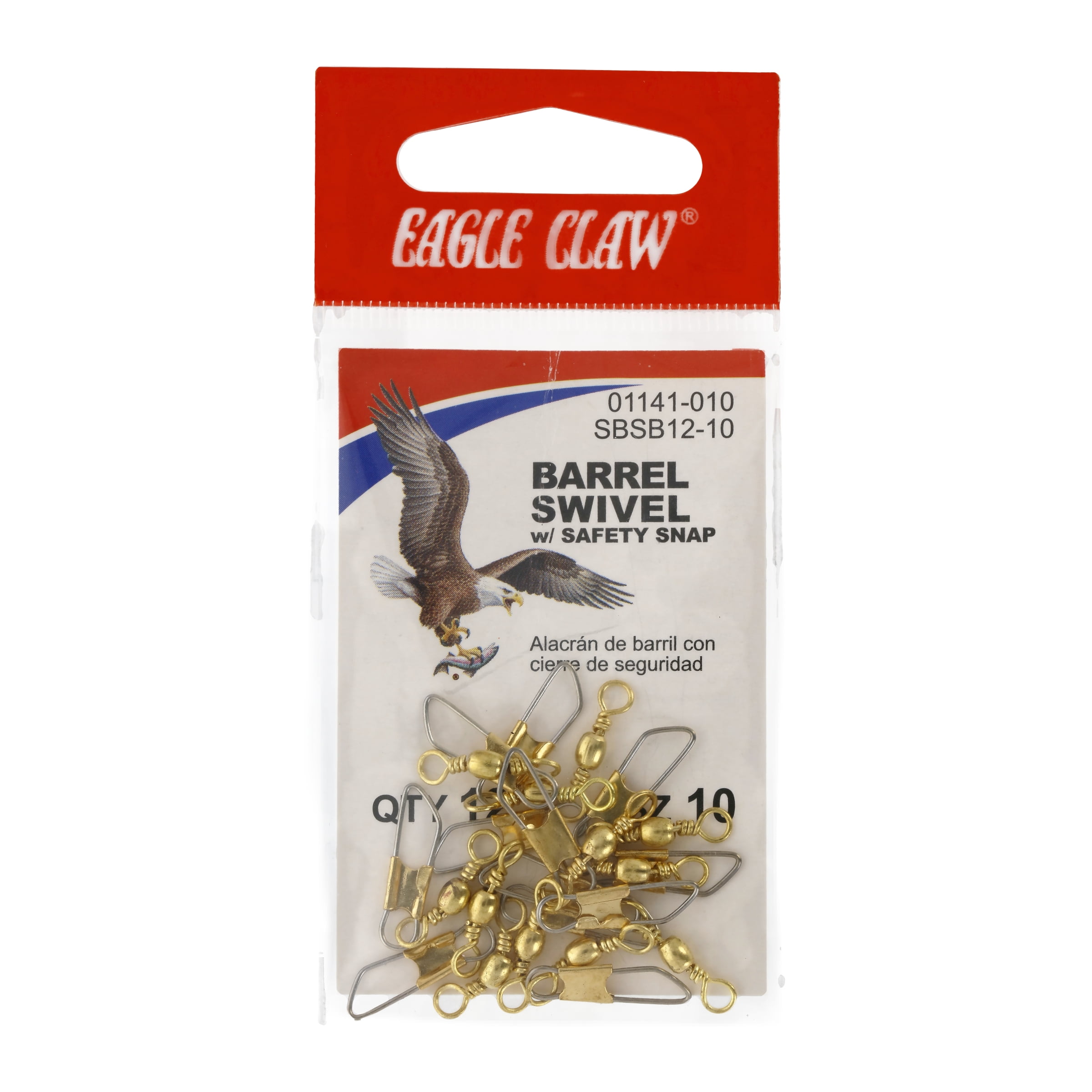 EAGLE CLAW BARREL SWIVEL W/ SAFETY SNAP SZ 7 QTY 12 FREE & SHIPPING SS127