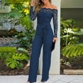thumbnail image 2 of HSHMT Women's Jumpsuit Womens Jumpsuits Casual Outfits Off Shoulder Lace Trim Overalls Straight Leg Pants, 2 of 8