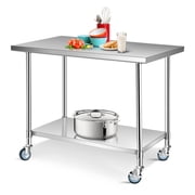 Costway 30 x 48 Stainless Steel Commercial Kitchen Work Table w/ 4 Wheels