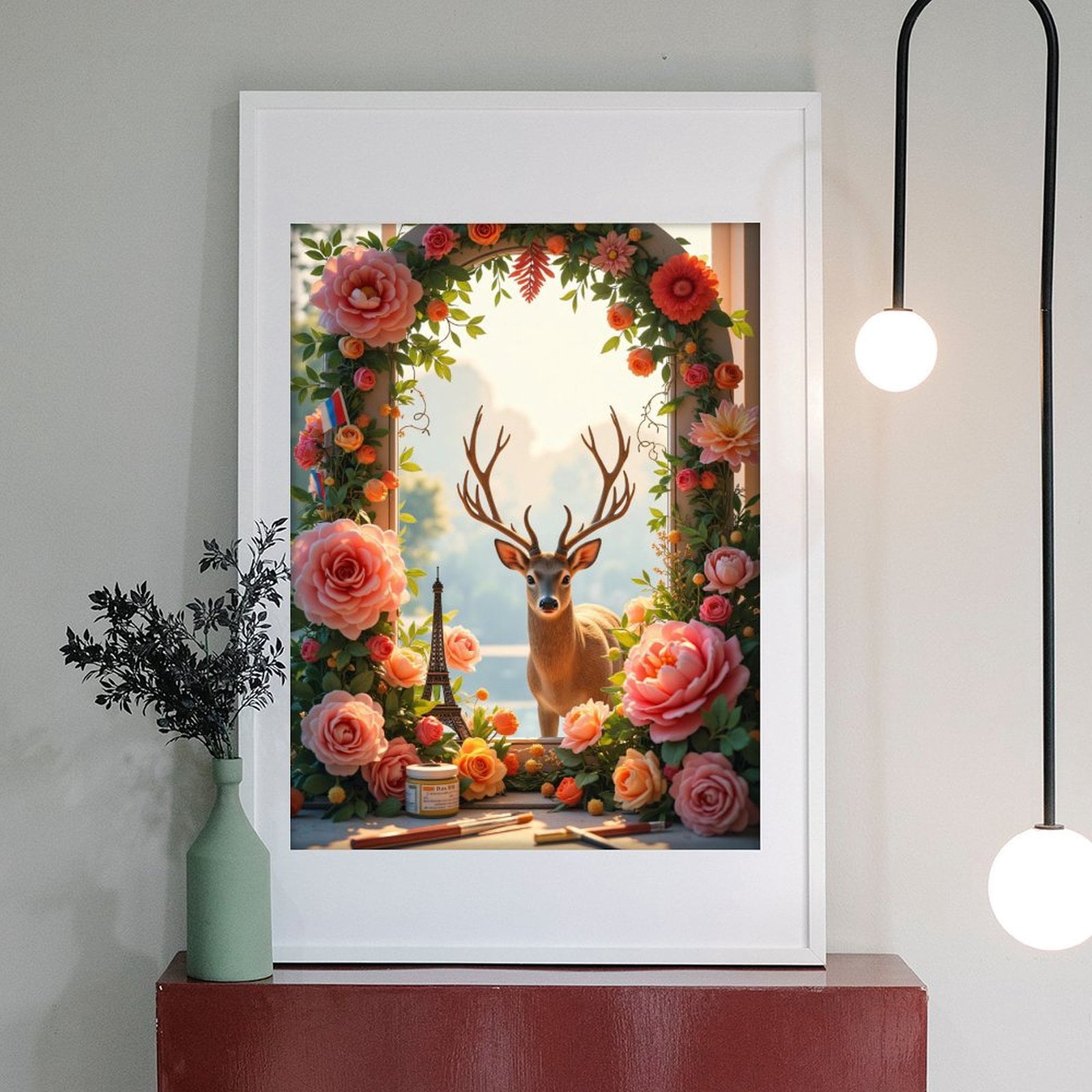 Diamond Art Kit for Adults, Deer In Flower Frame With Miniature Tower Diamond Painting for Adults Beginners, 5D DIY Diamond Art Painting Kits, Colorful Diamond Painting Craft for Home Decor 12x16