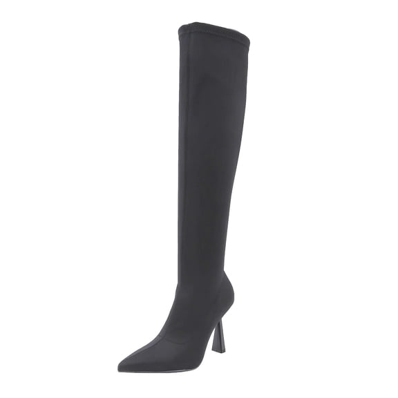 BELOVELY【SHARPE-20】Fashionable Taupe High Heel Stiletto Knee-high Boots Pointed Toe Spool Heel, Fashion Dress Boots for Women Girl Footwear Shoe Walking Shoes Rubber Soft Nail Comfort Stylish