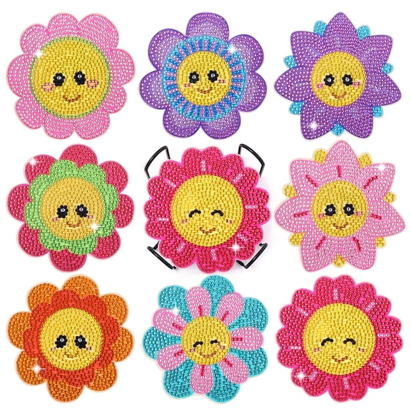 8pcs DIY Diamond Painting Coaster Kit with Sunflower Design and Stand, Perfect for Home Decor and Gift Giving