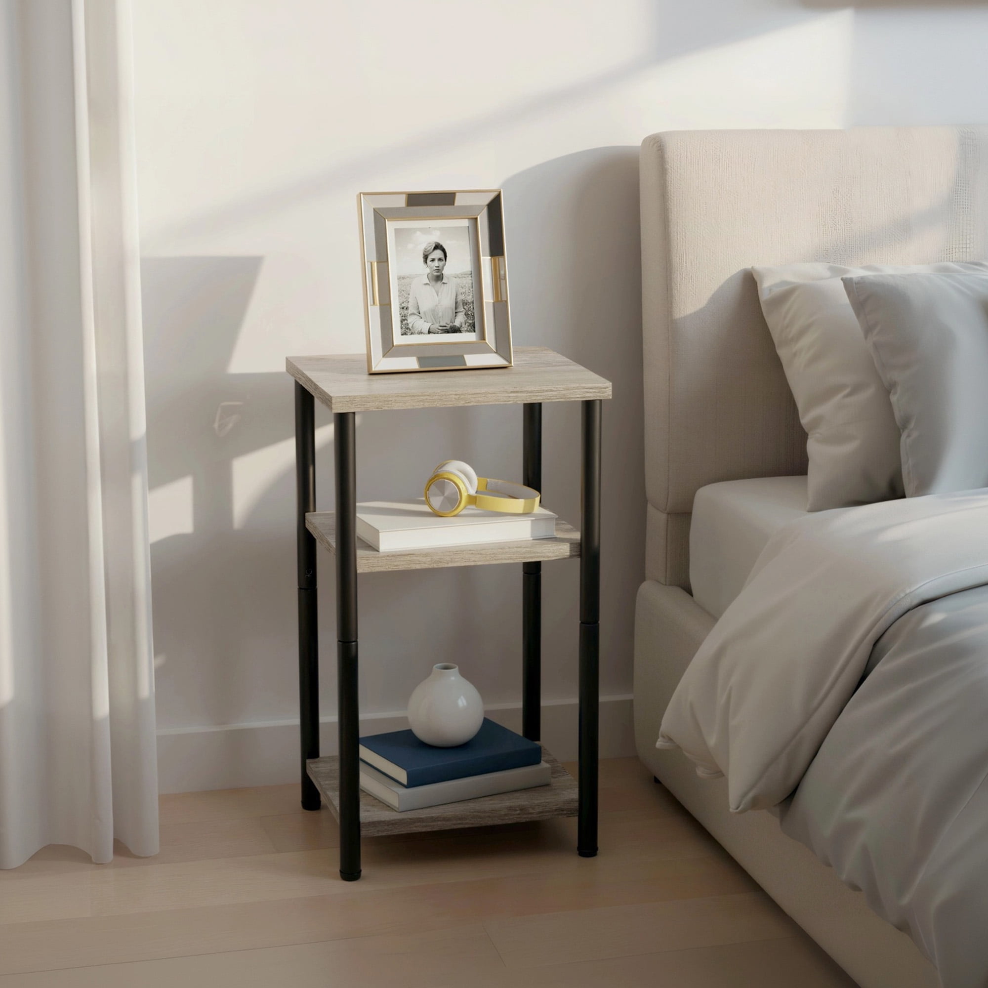 CONCETTA End Table with 3 Shelves, Narrow Nightstand for Small Spaces, Easy Assembly, Ideal for Living Room and Bedroom, Gray
