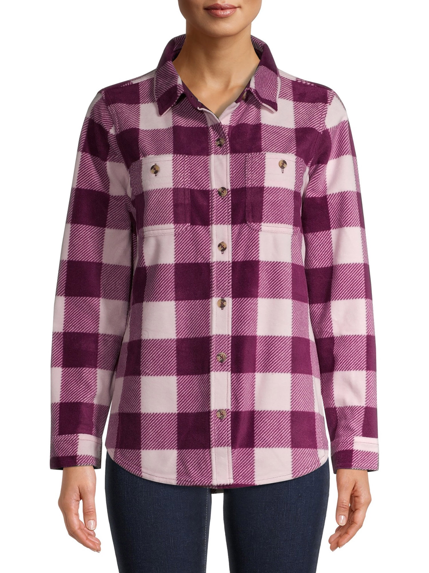 Time and Tru Long Sleeve Relaxed Fit Checked Plaid Jacket (Women's) 1 Pack - Walmart.com