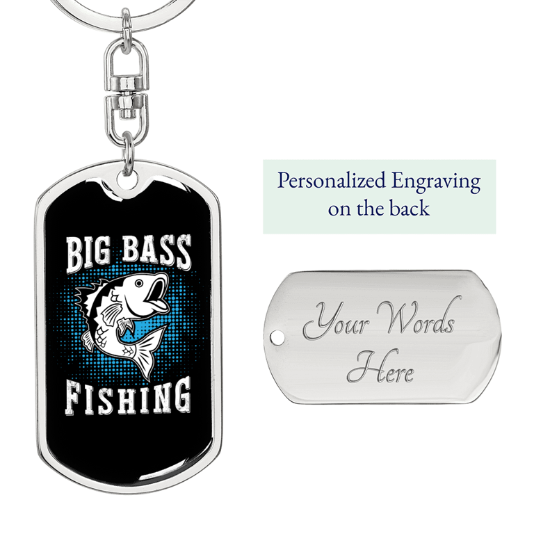 Hooked on You Fishing Keychain Stainless Steel or 18k Gold Dog Tag Keyring  