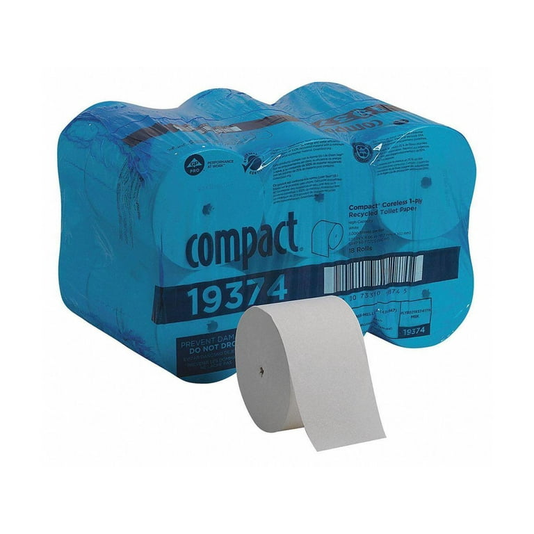 Compact Coreless 1-Ply Bath Tissue, Septic Safe, White, 3,000 Sheets/Roll, 18 Rolls/Carton Compact Coreless 1-Ply Bath Tissue, Septic Safe, White, 3,000 Sheets/Roll, 18 Rolls/Carton