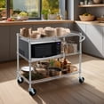 thumbnail image 3 of Finnhomy 3 Tier Heavy Duty Commercial Grade Utility Cart, Wire Rolling Cart with Pushing Handle Bar, Steel Metal Kitchen Service Trolly with Wheels, Shelf Size 18" D x 36" W, NSF, Chrome, 3 of 8