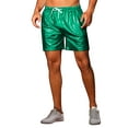 thumbnail image 4 of INSPIRE CHIC Metallic Short Pants for Mens Drawstring Elastic Waist Holographic Plaid Hot Shorts 28 Green, 4 of 6