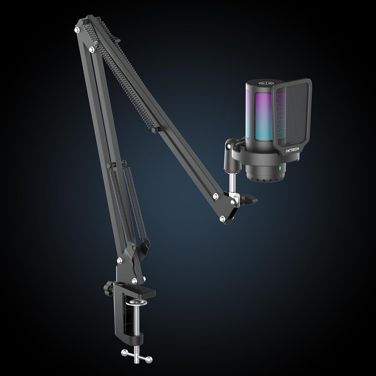 IXTECH Gaming Microphone for PC with Boom Arm, Podcast Condenser Mic with Pop Filter, Quick Mute Button, Gain Knob, Mic Arm and Computer Mic with Gain Control for Streaming Podcasting Recording