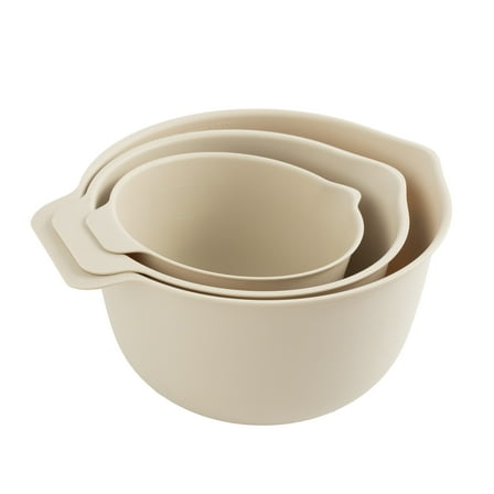 Mainstays 3 Pieces of Mixing Bowl Set, 50% RPP, Recycled Material, 11.81 in, Papyrus Beige