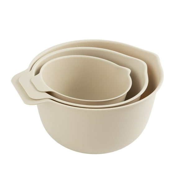 Mainstays 3 Pieces of Mixing Bowl Set, 50% RPP, Recycled Material, 11.81 in, Papyrus Beige