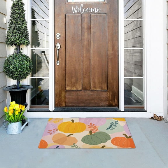 Pastel Colorful Pumpkins Leaves Thanksgiving Doormats Welcome Mats Gate Pads Entryway Outdoor 32" x 20"