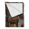 thumbnail image 2 of Christmas Soft Flannel Fleece Throw Blanket, Inner View of a Xmas House Mistletoe Yuletide Winter Season Celebration Image, Cozy Plush for Indoor and Outdoor Use, 50" x 60", Taupe Brown, by Ambesonne, 2 of 5