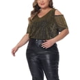 thumbnail image 4 of Agnes Orinda Plus Size Tops for Women Glitter Sequin Cold Shoulder Short Sleeve Party Basic Blouses Tops 1X Gold, 4 of 6